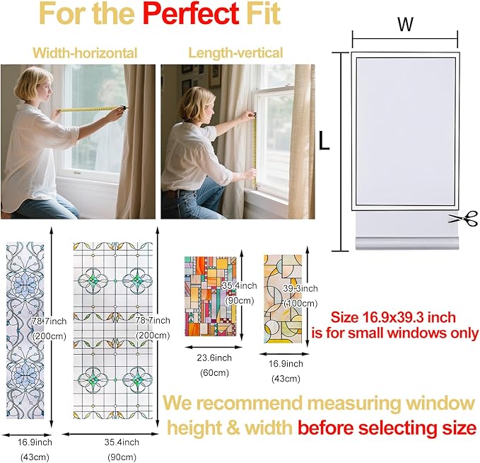 3D Stained Glass Window Privacy Film, Heat Control UV Blocking Static Cling Decorative Window Film for Bathroom,Front Door,Home Non Adhesive,16.9 x 39.3 inches Vibrant Reverie