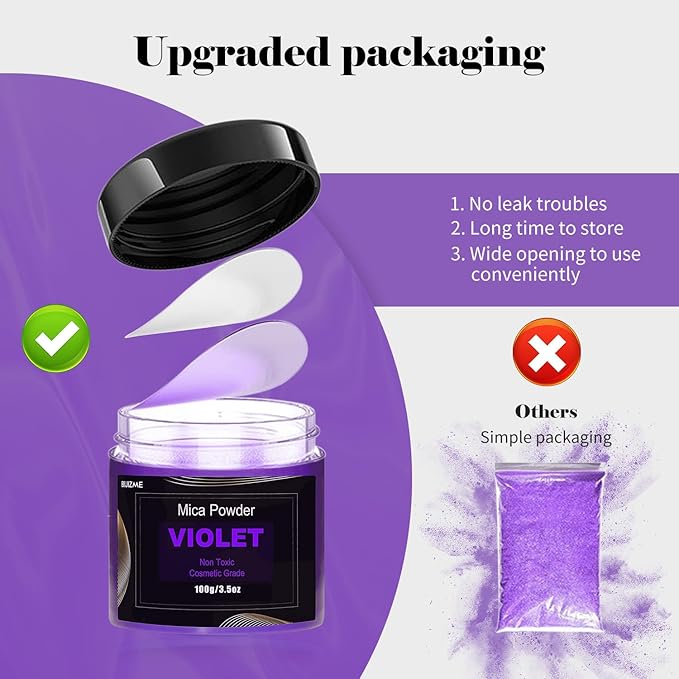 Violet Mica Powder Pigment (100g) -Cosmetic Grade Metallic Mica Powder for Epoxy Resin, Lip Gloss, Soap,Candle Making, Bath Bombs,Tumblers, Jewelry, Dyes, and DIY Crafting Projects(Violet, 3.5oz)