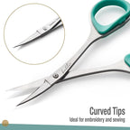 Beaditive Sewing and Embroidery Scissors Set (2 Pc.) Curved and Straight, Sharp, Stainless-Steel Design | Precision Tips, Ergonomic Rubber Handle Grip | Small, Compact DIY Use (1 Curved, 1 Straight)