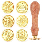 Wax Seal Kit with 24 Colors Wax Seal Beads 600pcs, 6PCS Wax Seal Stamps, Electric Sealing Wax Warmer, Envelopes and Wax Seal Metallic Pen for Gift and Decoration (Cartoon)