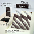 Nicpro 15 PCS Micro Fine Detail Paint Brush Set, Small Miniature Fine Tip Detail Brushes Kit for Acrylic Oil Watercolor, Models, Paint by Numbers, Miniature Painting, Craft, Rock Painting (Brown)