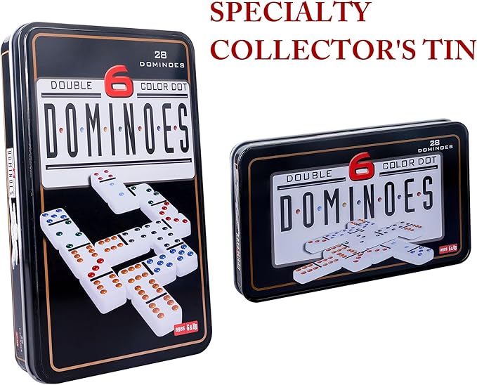 GOTHINK Double 6 Dominos Set for Adults with Tin Box Storage - 28 Tile Colorful Dot Dominoes Games Set for Family Night Gift Travel Game - Classic Party Board Game Ideal for 2-4 Players