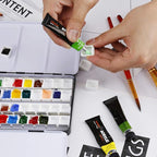 LOONENG Empty Watercolor Palette, Metal Watercolor Tin with Fold-Out Palette, Large Watercolor Tray Palette with 52 Empty Watercolor Half Pans for Plein Air Painting, Acrylic and Oil Painting