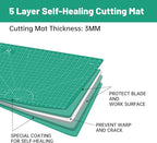Headley Tools Thickened 18 x 24 Inch Self Healing Sewing Cutting Mat, A2 Rotary Cutting Sewing Mat for Crafts, Double Sided 5-Ply Table Cutting Board for Fabric Quilting Leather Hobby, (Green)