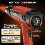 ROMECH 1500W Heavy Duty Heat Gun, Variable Temperature Control Hot Air Gun Kit with 2 Air Flow 120°F~1200°F and 4 Nozzles for Crafts Shrink Wrap (Red)