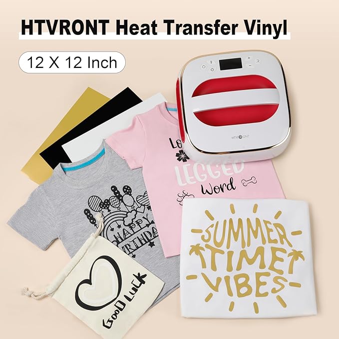 HTVRONT White HTV Heat Transfer Vinyl Bundle: 10 Pack 12"x12" Iron on for T-Shirt (1 PTFE Sheet Included), PU HTV Easy to Cut & Weed for Heat Design