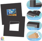 Mat Board Center, 8X8 Black Mats for 4X4 Pictures - Acid Free, 4-Ply Thickness, White Core, Bevel Cut - for Artworks, Photos, Framing - Pack of 12