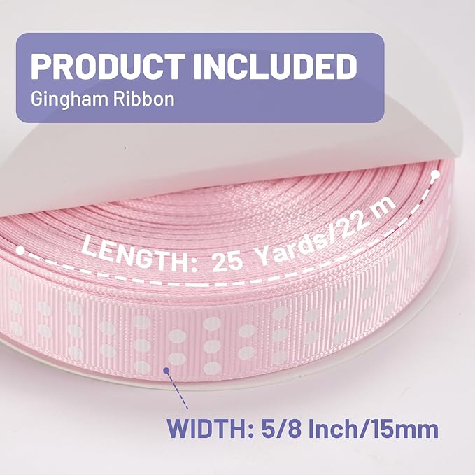 Polka Dot Grosgrain Ribbon 5/8 Inch, 25 Yards Spool Pink and White Dot Craft Ribbon for Christmas Gift Wrapping DIY Crafts Hair Bows Wedding Party Decor Sewing and Home Decoration