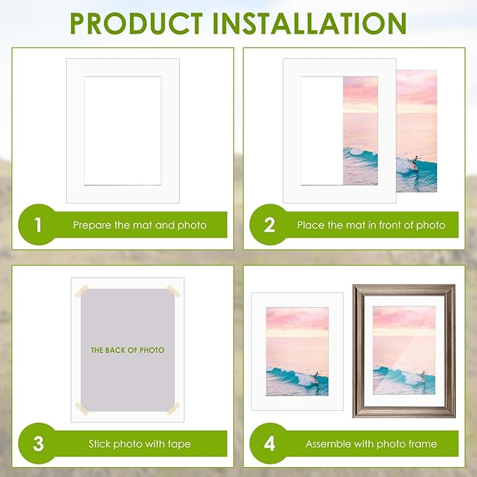 18 Pack Picture Mats, 8x10 for 6x8 Picture Frame Mats, Acid Free Core Bevel Cut Picture Frame Mattes for Photos Artworks Prints (White)