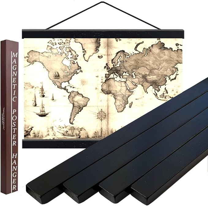 Dacri Home 40” Wide Magnetic Poster Hanger Frame,Wooden Poster Hanger 40x27 40x30 40x60, Strong Magnets for Easy Hanging Posters Pictures Maps Canvas Prints Scroll Wall Art (40 Inch, Black)