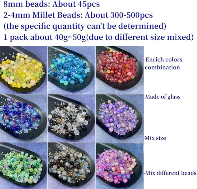 Assorted Glass Resin Beads Multi Size Colors Smooth Cracked Gravel Millet Spacer Beads for Bracelets Necklace Earring DIY Jewelry Making Craft(Starry Sky Blue Series)