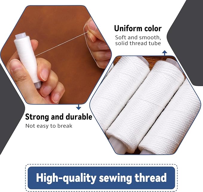 Bupete 2 Rolls White Black Thread for Sewing, 200 Yards Each Roll Sewing Thread, Polyester Threads for Sewing Machine Embroidery Hand Stitching