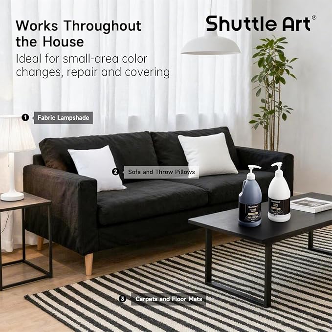 Shuttle Art Black Fabric Paint, 33.8 oz(1000 ml) Large Bottle with Pump, Permanent Fabric Paint for Furniture, Sofa, Cushions, Clothes, Soft Non-Toxic Textile Paint for Color Changing, Renewal & Art Creations