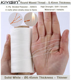Thin Wax Polyester Thread, 0.45mm, 547 Yards, 3 Ply Round Waxed Cord Strings for Sewing, Beading, Binding, Micro Braiding, Fine Leather Craft and Micro Macrame Jewelry - White