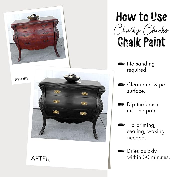 Chalky Chicks All-in-One Chalk Paint for Furniture or Cabinet - 16 Fl Oz - Matte Finish Cuppa Latte Tan for Metal, Wood Furniture Paint - No Sanding All-in-One for Home Decor & Crafts, USA Made