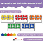 Torlam Magnetic Ten-Frame Set - Math Manipulative for Elementary - 5 Ten Frames & 55 Magnetic Counters for Kids, Kindergarten Math Games (Upgraded Version for Hand-held & 2 Black Pens)