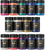 ARTEZA Glitter Acrylic Paint, 14 Iridescent Colors, 2 fl oz Bottles, Transparent Base, Iridescent Paint with Chunky Glitter, Art Supplies for Adding Accents to Canvas, Paper, Wood, and Glass