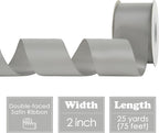 HUIHUANG Silver Satin Ribbon 2 inch Wide Double Faced Satin Ribbon Silver for Gift Wrapping, Bows Making, Flower Bouquet, DIY Crafts, Wedding, Holiday Party Decor - 25 Yards/Roll