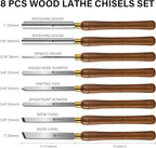 HAUTMEC Pro HSS Wood Lathe Turning Chisel Set 8 Pcs, Lathe Chisel Set with 3 Gouge 2 Skew 1 Spear Point 1 Parting 1 Round Nose Tools with 1680D Tool Bag for Professionals and Beginners - HTWCH25028