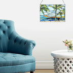 PA0006 Stained Glass Window Panel-14 Wx9.5 H Window Suncatcher Tiffany Style Ornament,Tropical Palm Trees Home Hanging Decorations