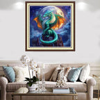 Findvoor Counted Cross Stitch Kits for Adults Full Range of Cross Stitching Embroidery Unprinted Pattern for Beginners, 11CT Needlepoint Kit Patterns Embroidery Kits-Moon Blue Winged Dragon 18x18 inch