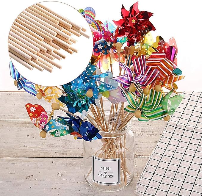 HOPELF 25PCS Wooden Dowel Rods - 1/4 x 6 Inch Bamboo Sticks - for Crafts, Cake Dowels and DIY Projects