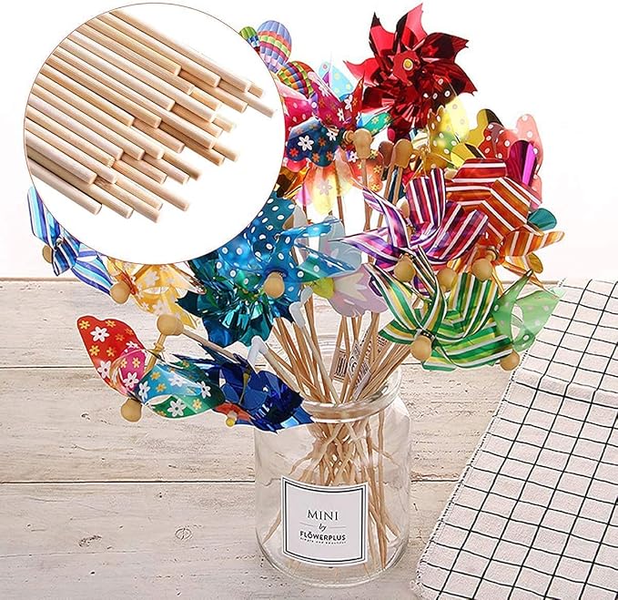 HOPELF 50PCS Bamboo Dowel Rods - 1/4 x 6 Inch, Assortment for Crafts, Cake Dowels & DIY Projects