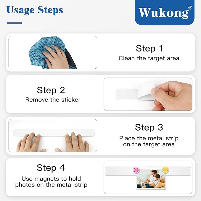Wukong 10 Pack | 30x3cm(11.81 x 1.18) Magnetic Stainless White Boards Strips, Adhesive Backing Bulletin Bar Board, Memo Board with 32Pcs Colorful Magnets for Office, Home, Photo Wall, Documents