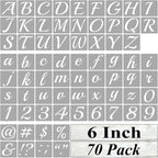 6 Inch Alphabet Letter Stencils for Painting - 70 Pack Letter and Number Stencil Templates with Signs for Painting on Wood, Reusable Cursive Letters Stencils for Chalkboard Wood Signs & Wall Art