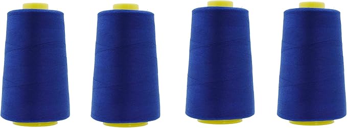Mandala Crafts 4 Pack of Serger Threads Cones Spools - 20S/2 24000 Yards Polyester Royal Blue Threads for Sergers Machine and Overlock Quilting Sewing Machine