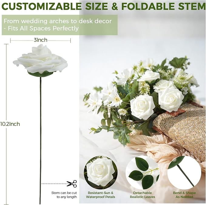 Artificial Flowers Foam Fake Roses 25pcs Black Roses with Stems for Home Decor DIY Wedding Bouquets Party Bridal Shower Centerpieces Faux Flower Arrangements Tables Decorations