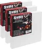 SoHo Urban Artist, 20x20 Heavyweight Stretched Cotton Canvas for Painting - 1.5" Deep- 3 Pack, Triple Primed, 100% Cotton Canvas, Archival, Universal Primed for Oil, Acrylic, Alkyd, Mixed Media