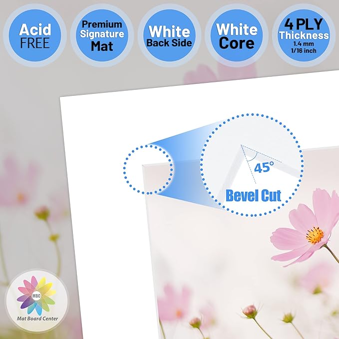 Mat Board Center, Pack of 10, 12x12 for 8x8 White Photo Picture Mats - Acid Free, 4-ply Thickness, White Core - for Pictures, Photos, Framing