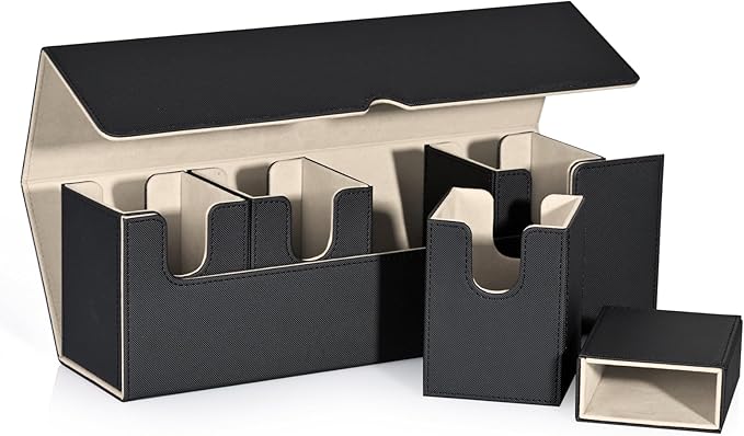 Card Deck Box with Dice Tray for MTG, 5 in 1 Deck Case Holds 800+ Unsleeved Cards, Strong Magnet Card Organizer Compatible with Yugioh TCG Sport (Black Gold)