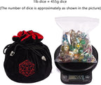 Large Dice Bags with Pockets Black Storage Bag D20 Logo for DND RPG Game Dices (with 1lb Random DND Dice)