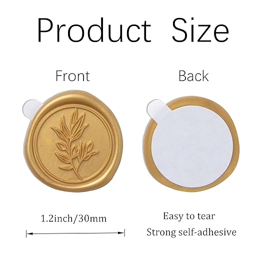 PONATIA Gold Wax Seal Stickers - Eucalyptus Wedding Invitation Envelope Seal, 50 Pcs Self-Adhesive, Perfect for Invitations, Christmas, Gift Wrapping, Party Menu Decor
