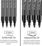 SFAIH Acrylic Black Paint Pens - 8 Pack 2-3MM Medium Tip & 0.7MM Extra Fine Black Permanent Markers for Rock Painting, Wood, Metal, Fabric, Plastic, Canvas, Glass, Ceramic, Diy Crafts