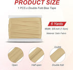 MECCANIXITY Double Fold Bias Tape for Sewing 5/8 Inch x 6 Yards Satin Pre-fold Continuous Binding Tape for Seaming Quilting Hemming Binding DIY Crafts, Light Brown