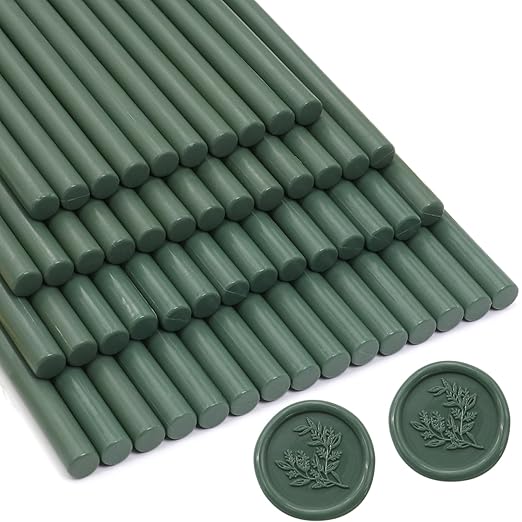 52pcs Olive Green Wax Sealing Sticks, Andotopee Glue Gun Wax Seal Sticks for Wax Seal Stamp, Premium Sealing Wax for Envelope Seal Wedding Invitation Craft Adhesive, Great Gift Ideas (Mini Size)