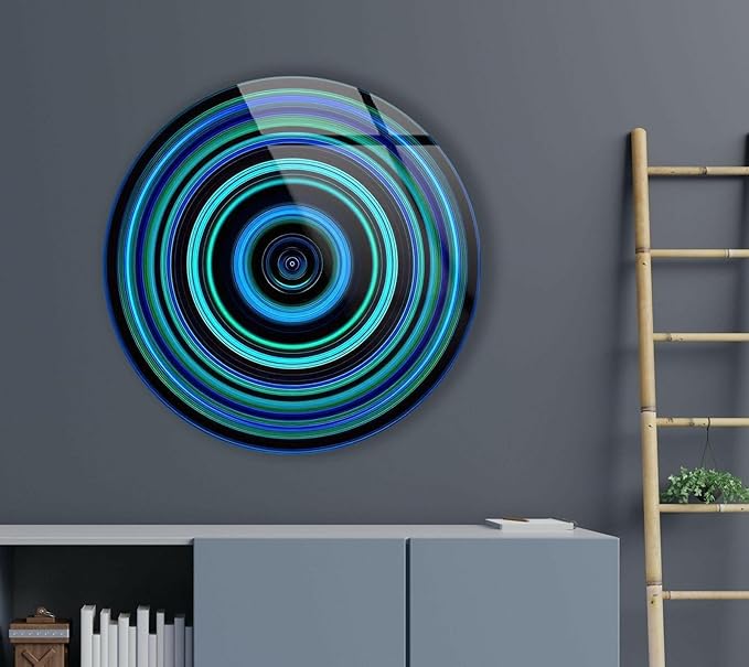 My Photostation.com 10''(25cm) Diameter Blue and Green Round Glass Wall Art Tempered Glass Printing Wall Decor Large Wall Art Wall Hangings