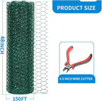 48'' x 150' Green Chicken Wire Fencing, 1 inch Chicken Wire and 20 Gauge Poultry Netting, Garden Mesh Fence Roll for Floral Arrangements/Crafts/Farm/Livestock/Pet Protection