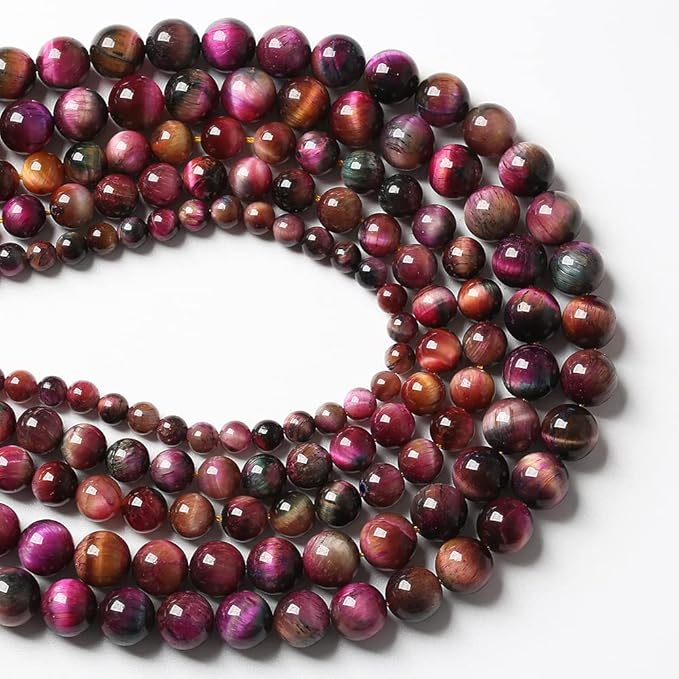 48pcs 8mm Top AAA Natural Tiger Eye Beads for Jewelry Making Rose Red Starry Sky Tiger Eye Stone Round Loose Beads DIY Bracelet Necklace Earrings