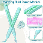 2 Pcs Masking Fluid Pen for Watercolor Painting, Capacity with Applicator Tip, Masking Fluid Marker for Various Art Projects Watercolor Ink(Green,3mm)