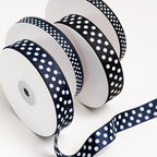 Polka Dot Grosgrain Ribbon 3/8 Inch, 25 Yards Spool Navy Blue and White Dot Craft Ribbon for Christmas Gift Wrapping DIY Crafts Hair Bows Wedding Party Decor Sewing and Home Decoration