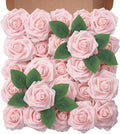 Artificial Flowers Foam Fake Roses 25pcs Light Pink Roses with Stems for Home Decor DIY Wedding Bouquets Party Bridal Shower Centerpieces Faux Flower Arrangements Tables Decorations
