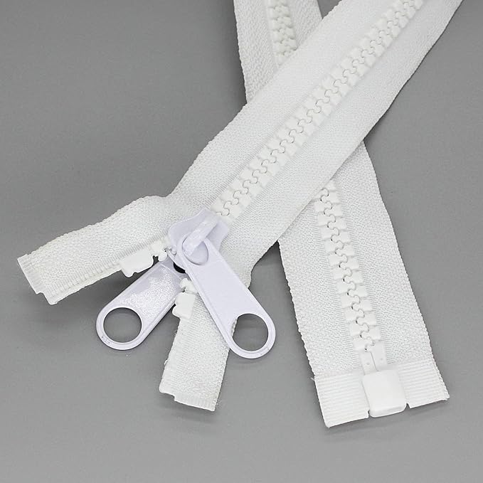 Leekayer 2PCS #10 24 Inch Heavy Duty Zippers for Sewing Separating Large Plastic Zippers White Tape with Double Pull Tab Slider, Sleeping Bag, Boat, Canvas, Cover, Trampoline, Dog Bed,Tent (24" 2pcs)