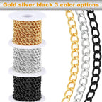 Jishi 16ft Aluminium Curb Chain Roll, Thick Twisted Chain Links, Black Plated Metal Craft Chain Curb Link Chain Spool for Jewelry Making Necklace Bracelet DIY Crafts, Jewelry Making Findings Supplies