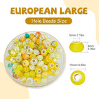 LAIDANLA Yellow Mix Large Hole Beads, 100pcs, 14mm x 5mm, Resin, Plastic, Acrylic, Round, Loose Beads for Jewelry Making, Bracelet, Necklace, Decoration