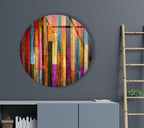 My Photostation.com 39,4''(100cm) Diameter Colorful Wood Pattern Round Glass Wall Art Tempered Glass Printing Wall Decor Large Wall Art Wall Hangings