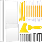 Honoson 24 Pcs Clay Sculpting Tools Kits Polymer Clay Tools DIY Set with Roller, Acrylic Sheet, Scraper Backing Board, Round Circle Shape Cutter, Shaping for Art Craft(Yellow)